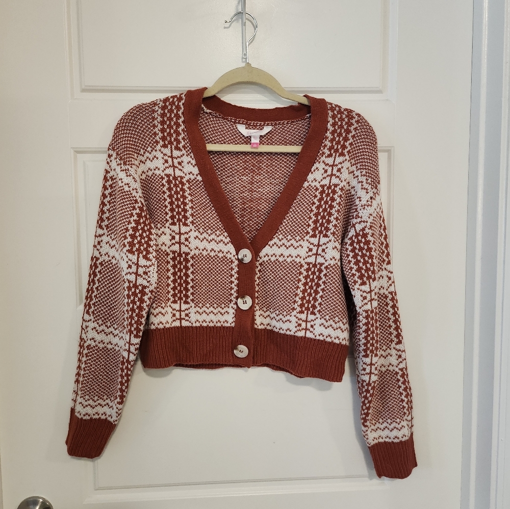 Orange plaid cropped cardigan